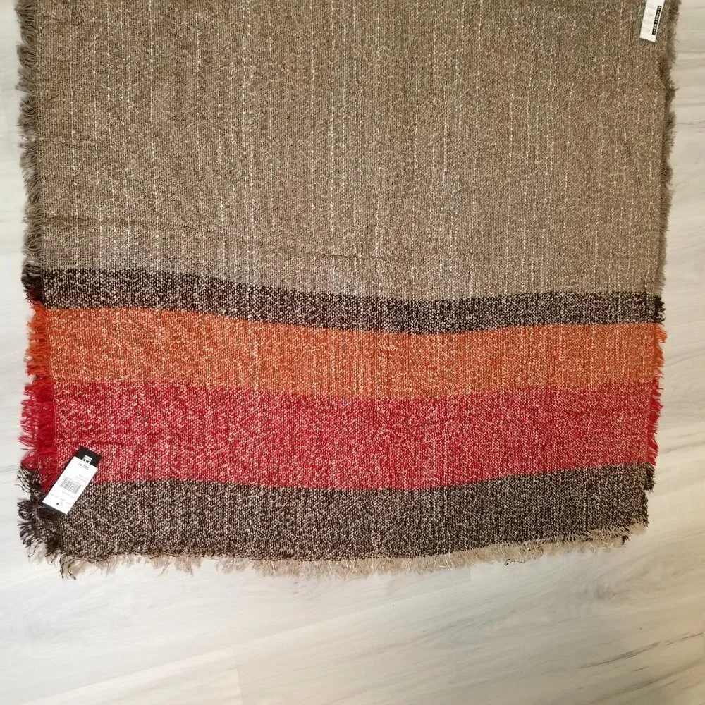 Steve Madden Large Boucle Beige Stripe Blanket Throw Shawl Scarf NEW NWT $50
